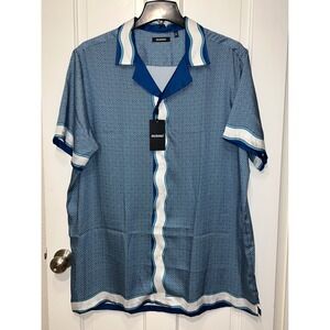 NWT Murano Mens Short Sleeve Button Up Shirt Blue Geometric Wave Print 2XT